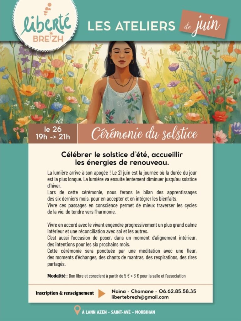 Atelier Cérémonie du Solstice le 26 juillet à Saint-Avé avec Liberté Brezh